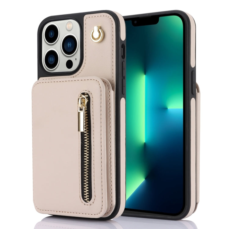 For iPhone 13 Pro Max YM006 Skin Feel Zipper Card Bag Phone Case showcasing its stylish design and practical wallet feature.