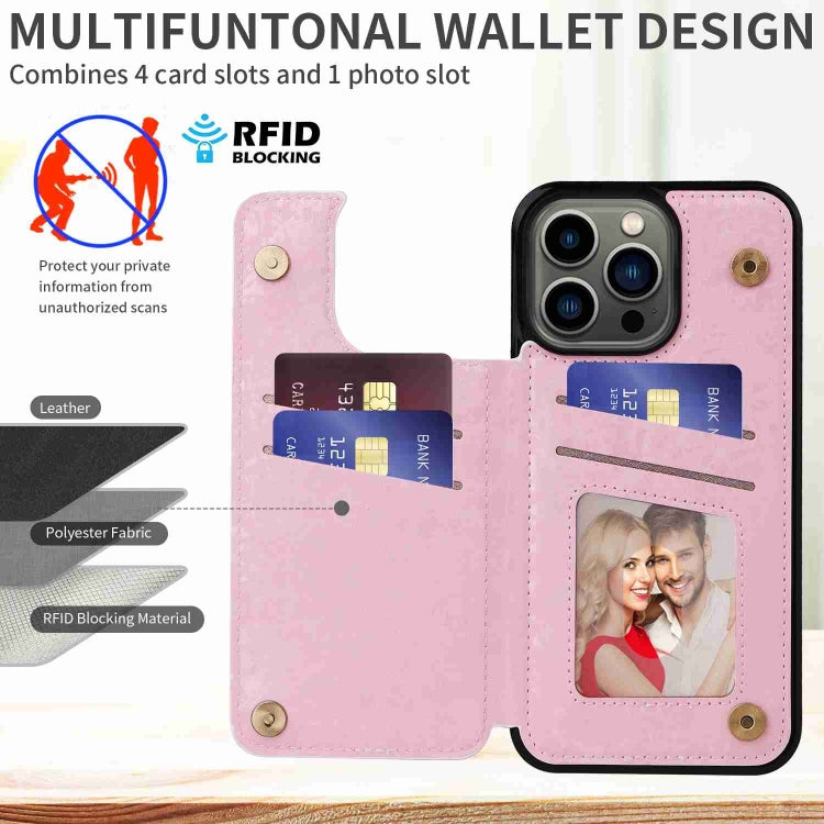 For iPhone 13 Pro Printed Double Buckle RFID Anti-theft Phone Case showcasing its stylish design and card storage features.