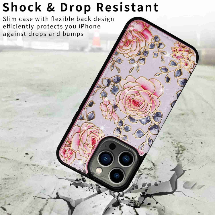 For iPhone 13 Pro Printed Double Buckle RFID Anti-theft Phone Case showcasing its stylish design and card storage features.