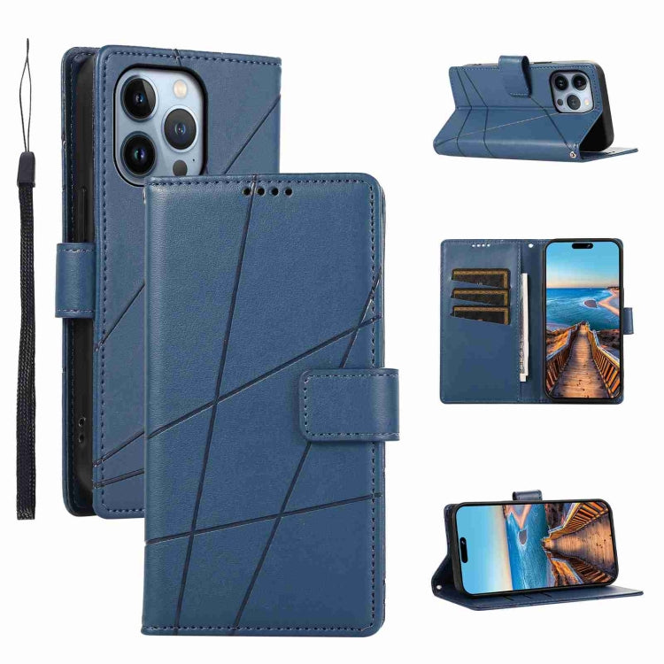 For iPhone 13 Pro PU leather case with embossed texture, featuring card slots and a wrist strap.