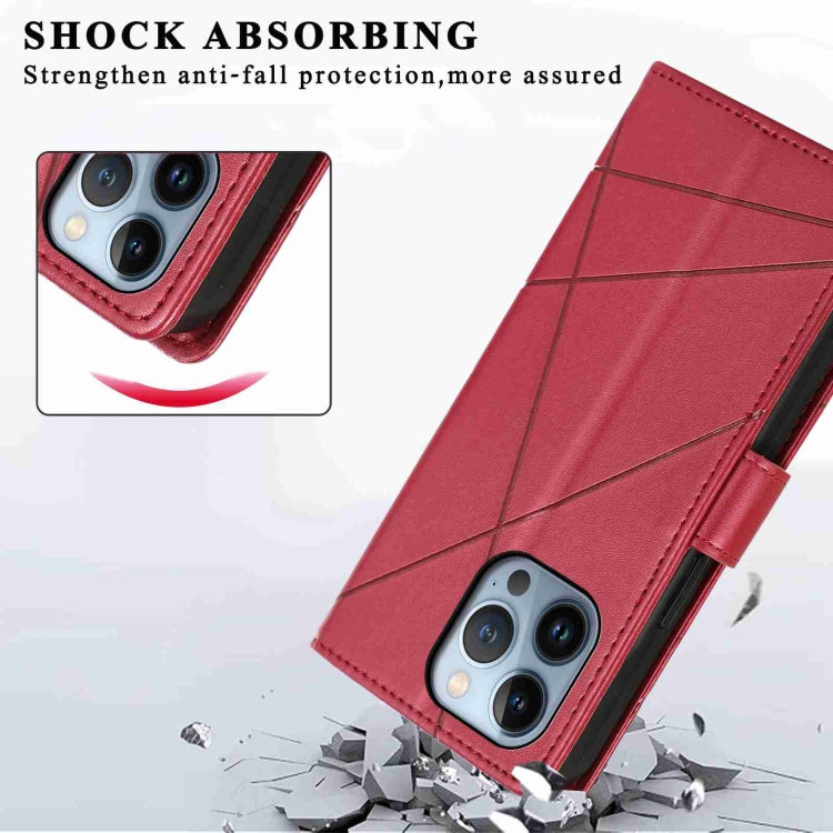 For iPhone 13 Pro PU leather case with embossed texture, featuring card slots and a wrist strap.