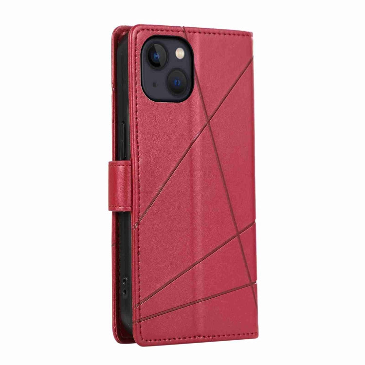 Red PU leather phone case for iPhone 13 with embossed texture and card slots.