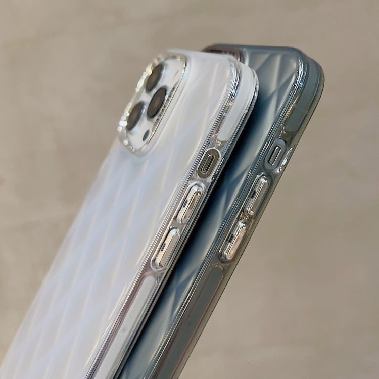 3D Rhombus Electroplating TPU Hybrid PC Phone case for iPhone 14 Plus, showcasing its stylish silver design and durable materials.