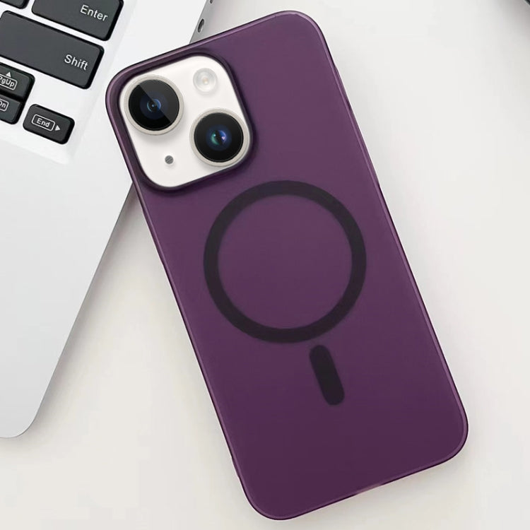Purple Ice Fog MagSafe PC Phone Case for iPhone 14 Plus, showcasing its sleek design and protective features.