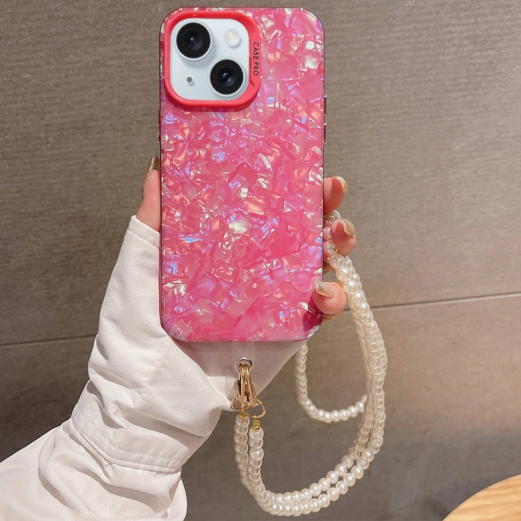 For iPhone 14 Plus Shell Texture Crossbody Case with Pearl Chain, showcasing its stylish design and durable material.