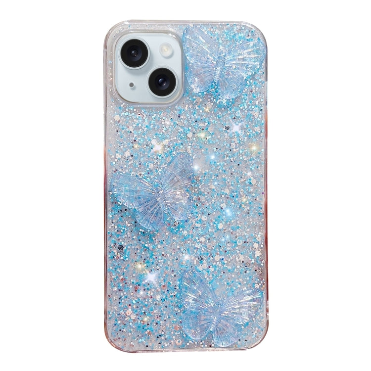 Stylish iPhone 14 Plus case featuring starry sequin butterflies design, made from durable epoxy TPU material.