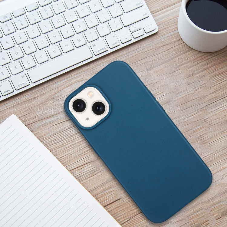 Blue Wheat Straw and TPU Phone Case for iPhone 14 Plus, showcasing its lightweight and eco-friendly design.