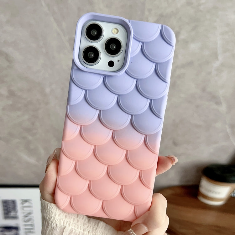 Pink Gradient Mermaid Scale Skin Feel Phone Case for iPhone 14 Pro, showcasing its unique design and texture.