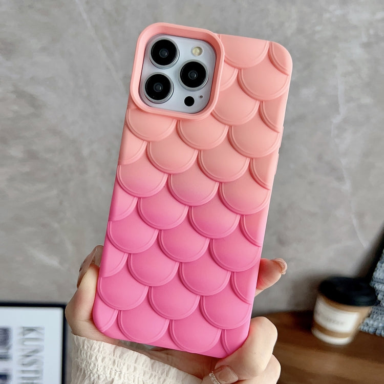 Rose Red Gradient Mermaid Scale Skin Feel Phone Case for iPhone 14 Pro, showcasing its stylish design and protective features.