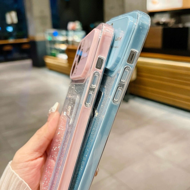 For iPhone 14 Pro Large Window Gradient Glitter Phone Case with Card, showcasing its stylish design and protective features.