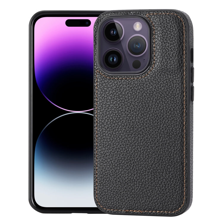 Litchi Pattern Stitched Side-mounted Phone Case for iPhone 14 Pro, showcasing its stylish design and durable protection.