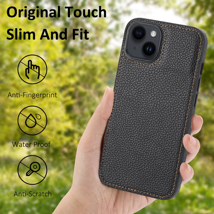 Litchi Pattern Stitched Side-mounted Phone Case for iPhone 14 Pro, showcasing its stylish design and durable protection.