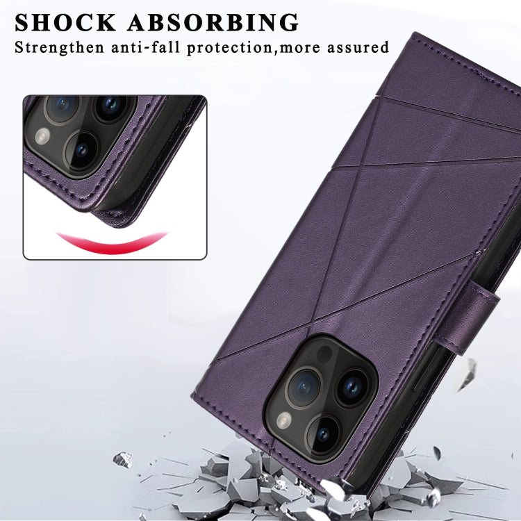 For iPhone 14 Pro Max PU leather case with embossed texture, featuring card slots and a wrist strap.