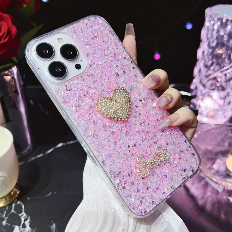 Stylish iPhone 14 Pro Max case featuring a diamond heart design made from durable epoxy TPU material.