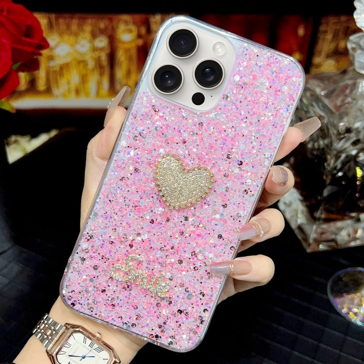 Stylish iPhone 14 Pro Max case featuring a diamond heart design made from durable epoxy TPU material.