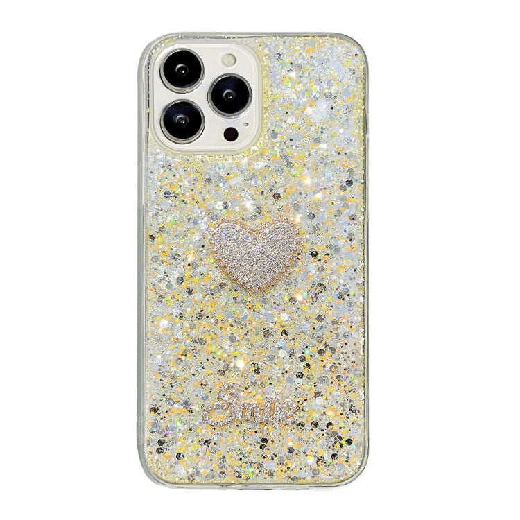 Stylish iPhone 14 Pro Max case featuring a diamond heart design made from durable epoxy TPU material.