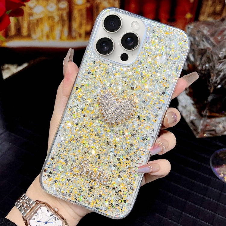 Stylish iPhone 14 Pro Max case featuring a diamond heart design made from durable epoxy TPU material.