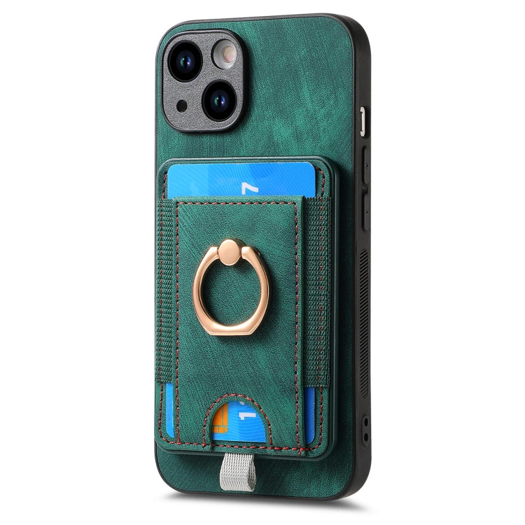 Retro Splitable Magnetic Card Bag Leather Phone case for iPhone 14 Pro, showcasing its sleek design and magnetic card wallet feature.