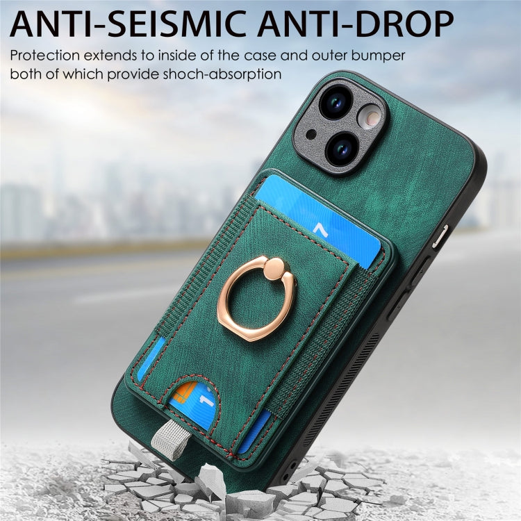 Retro Splitable Magnetic Card Bag Leather Phone case for iPhone 14 Pro, showcasing its sleek design and magnetic card wallet feature.