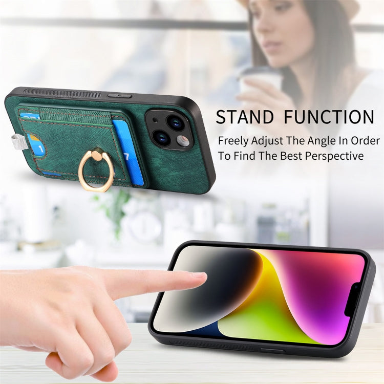 Retro Splitable Magnetic Card Bag Leather Phone case for iPhone 14 Pro, showcasing its sleek design and magnetic card wallet feature.
