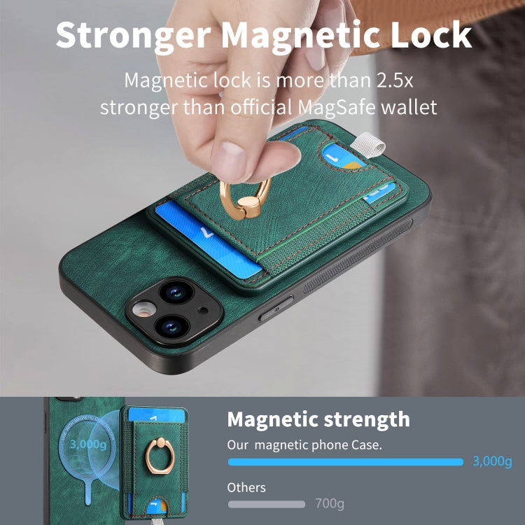 Retro Splitable Magnetic Card Bag Leather Phone case for iPhone 14 Pro, showcasing its sleek design and magnetic card wallet feature.