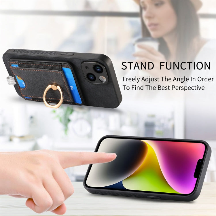 Retro Splitable Magnetic Card Bag Leather Phone case for iPhone 14 Pro, showcasing its sleek design and magnetic card wallet feature.