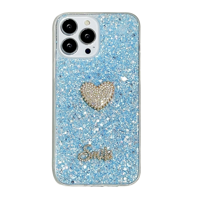 Stylish For iPhone 14 Pro Starry Sequin Diamond Heart Epoxy TPU Phone Case showcasing its diamond heart design and durable material.