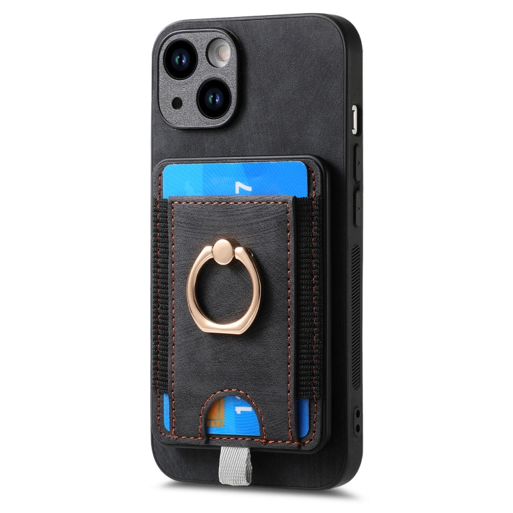 For iPhone 14 Retro Splitable Magnetic Card Bag Leather Phone case showcasing its stylish design and magnetic card wallet feature.
