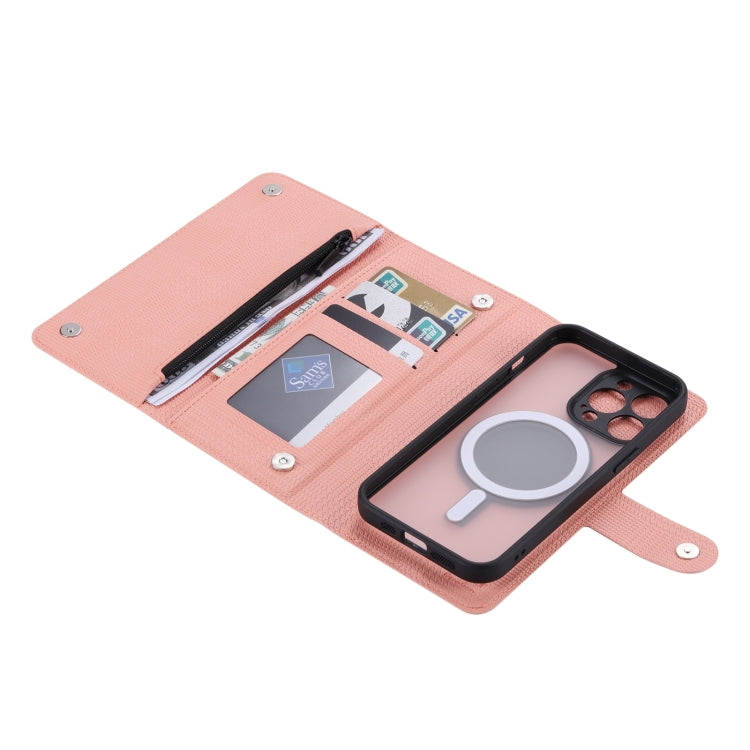 ViLi GHB Series MagSafe Magnetic Zipper Leather Phone Case for iPhone 14, showcasing its stylish design and practical features.