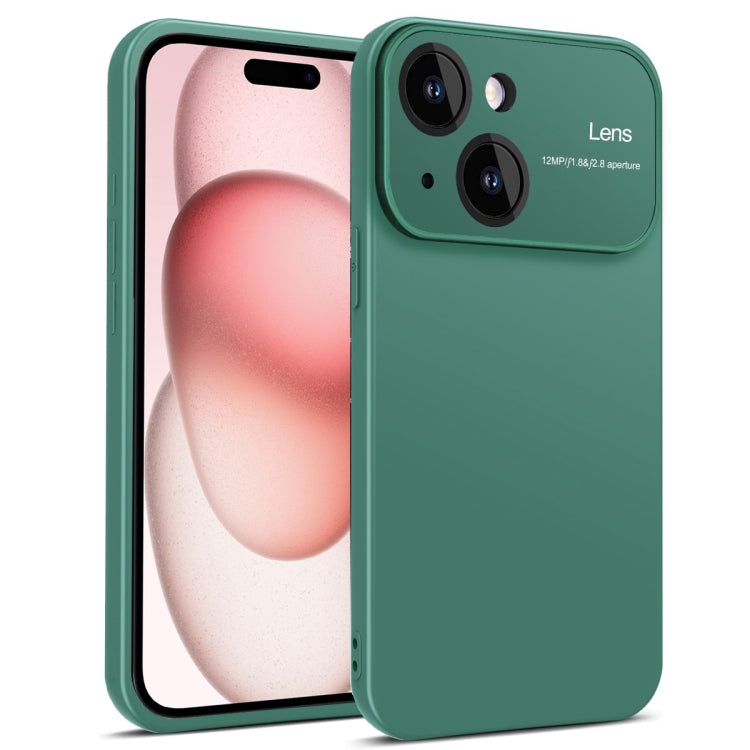 Green TPU phone case for iPhone 15 with raised edges for screen and camera protection.