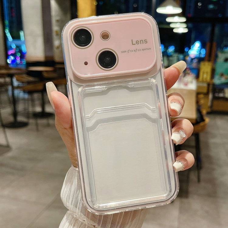 For iPhone 15 Large Window PC Hybrid TPU Phone Case with Card, showcasing its durable design and card slot feature.