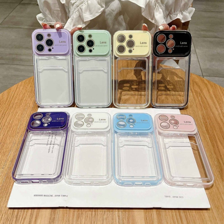 For iPhone 15 Large Window PC Hybrid TPU Phone Case with Card, showcasing its durable design and card slot feature.