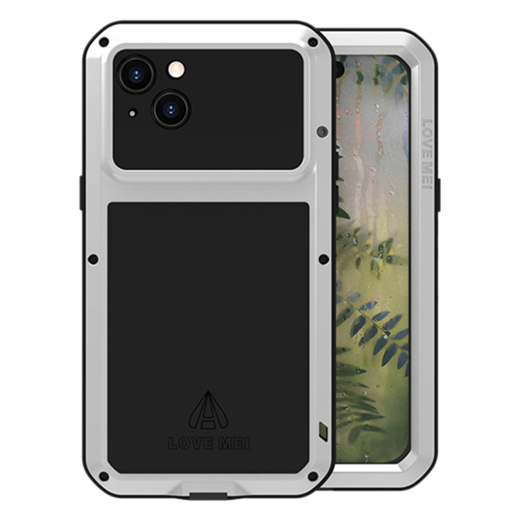 LOVE MEI Metal Shockproof case for iPhone 15 Plus, showcasing its rugged design and protective features.
