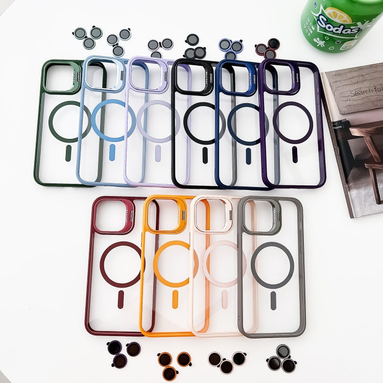 For iPhone 15 Plus MagSafe Acrylic Hybrid TPU Holder Phone Case showcasing its stylish design and protective features.