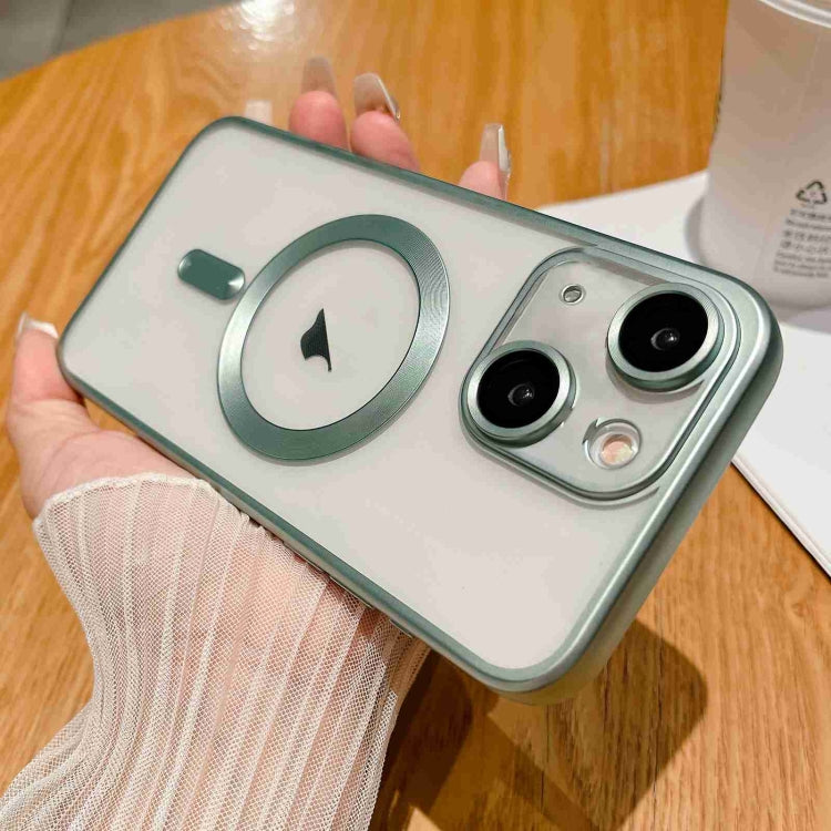 Green MagSafe Magnetic Frosted TPU Phone Case for iPhone 15 Plus, showcasing its sleek design and durable material.