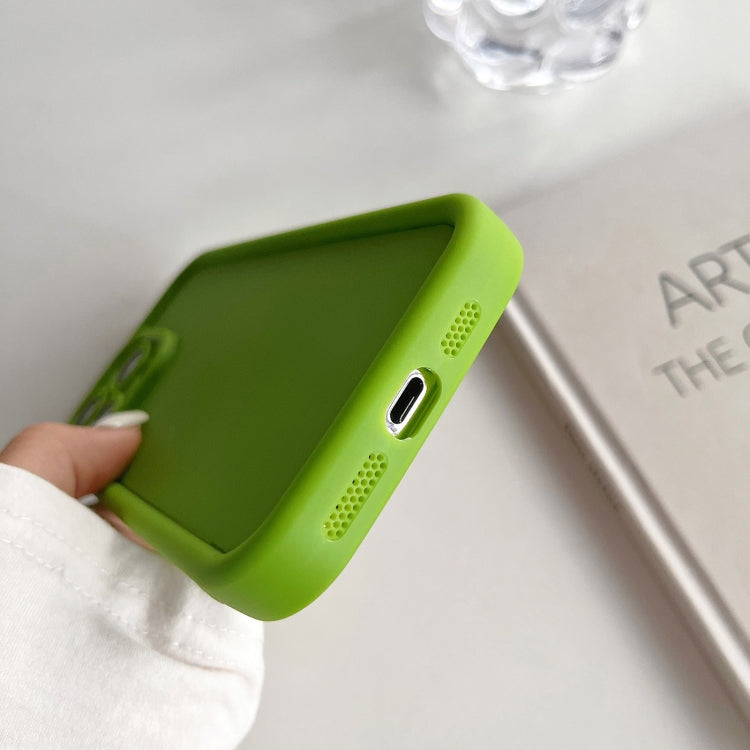 Frosted TPU phone case for iPhone 15 Pro, showcasing its shockproof design and precise cutouts.
