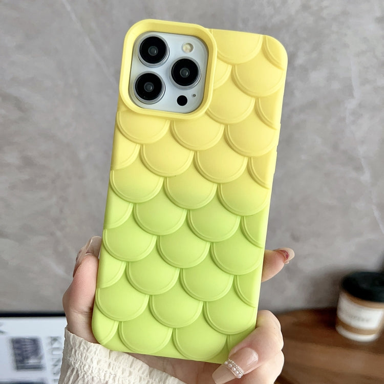 Green Gradient Mermaid Scale Skin Feel Phone Case for iPhone 15 Pro, showcasing its stylish design and protective features.