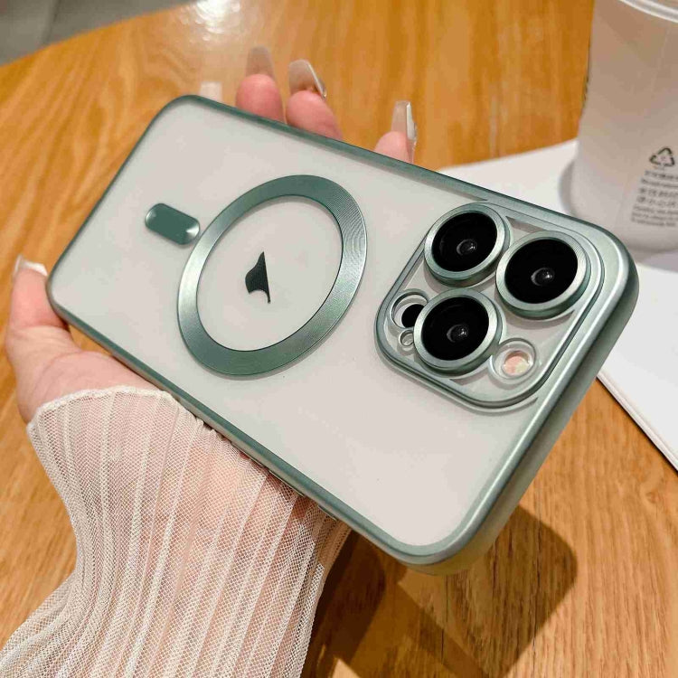 Green MagSafe Magnetic Frosted TPU Phone Case for iPhone 15 Pro, showcasing its sleek design and durable material.