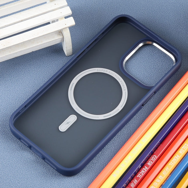 DFANS DESIGN Magsafe Magnetic Phone Case in Blue for iPhone 15 Pro Max, showcasing its sleek design and precise openings.