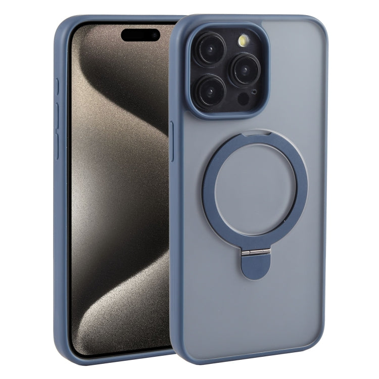 Blue MagSafe magnetic holder phone case for iPhone 15 Pro Max, showcasing precise openings and lightweight design.