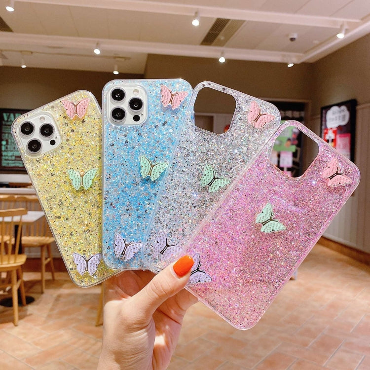 Stylish iPhone 15 Pro Max case featuring colorful butterflies and rhinestones for protection and fashion.