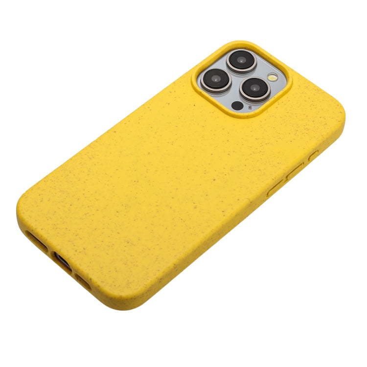 Yellow Wheat Straw Material + TPU Phone Case for iPhone 15 Pro Max, showcasing its eco-friendly design and lightweight structure.