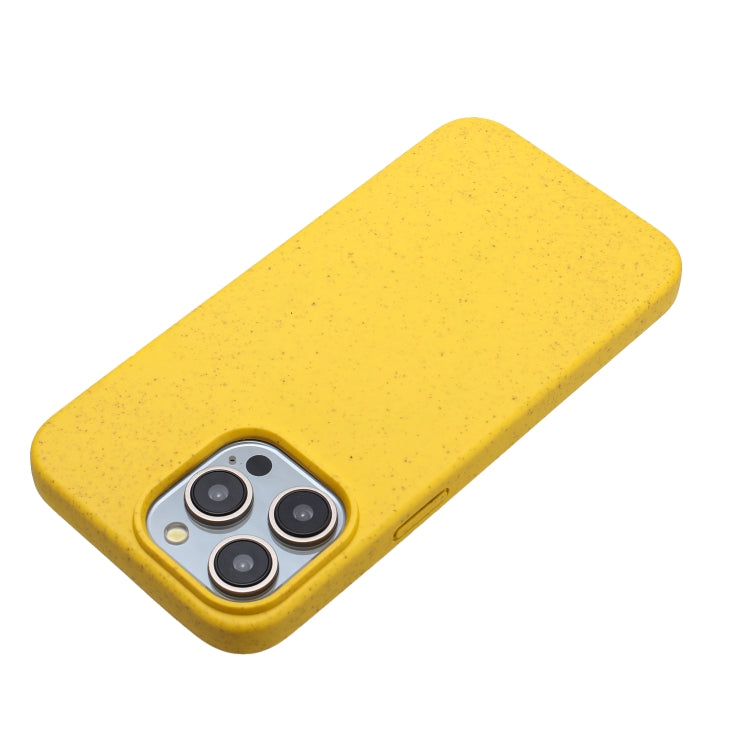 Yellow Wheat Straw Material + TPU Phone Case for iPhone 15 Pro Max, showcasing its eco-friendly design and lightweight structure.