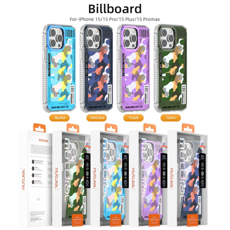Purple Mutural Billboard Series Phone Case for iPhone 15 Pro, showcasing its soft TPU material and precise cutouts.