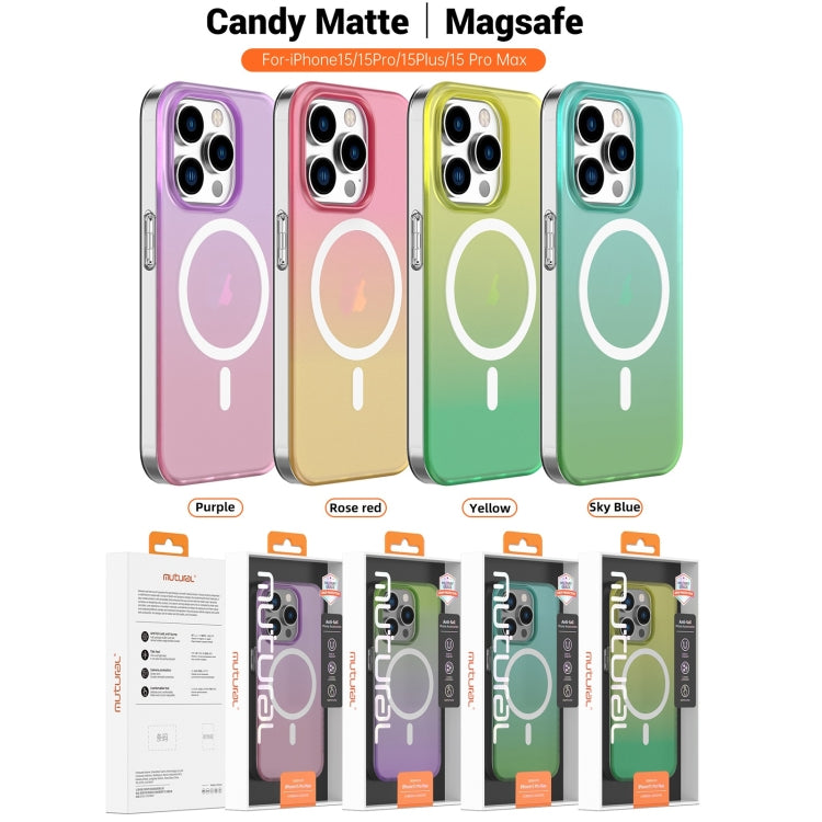 For iPhone 15 Pro Mutural MagSafe Magnetic Gradient Phone Case in Sky color, showcasing its sleek design and precise openings.