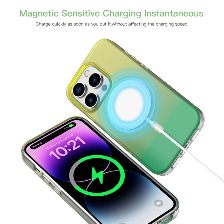 For iPhone 15 Pro Mutural MagSafe Magnetic Gradient Phone Case in Sky color, showcasing its sleek design and precise openings.