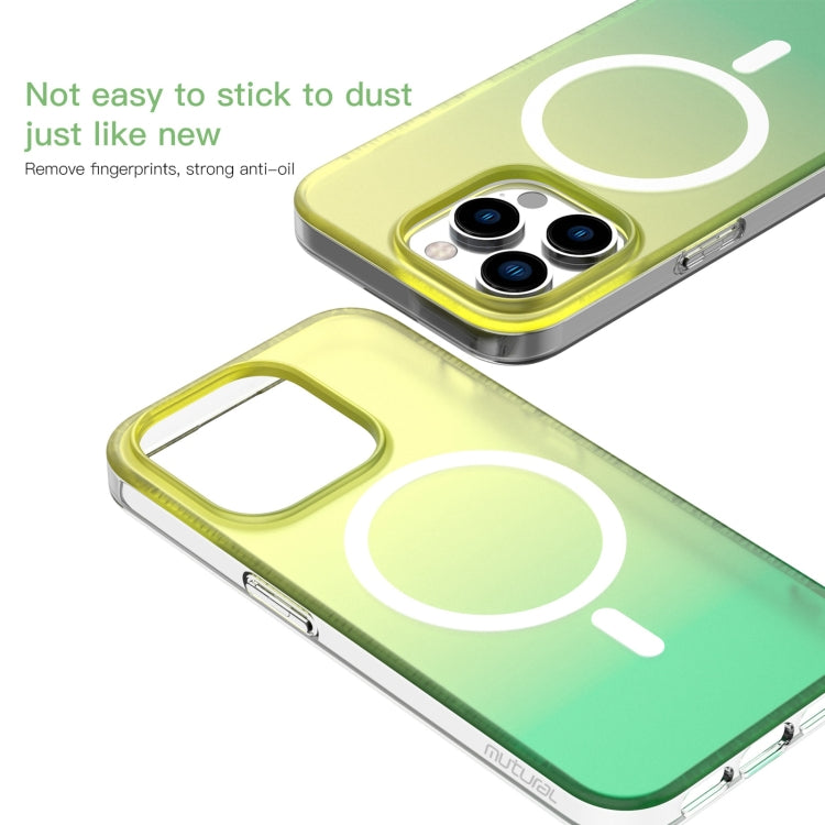 For iPhone 15 Pro Mutural MagSafe Magnetic Gradient Phone Case in Sky color, showcasing its sleek design and precise openings.