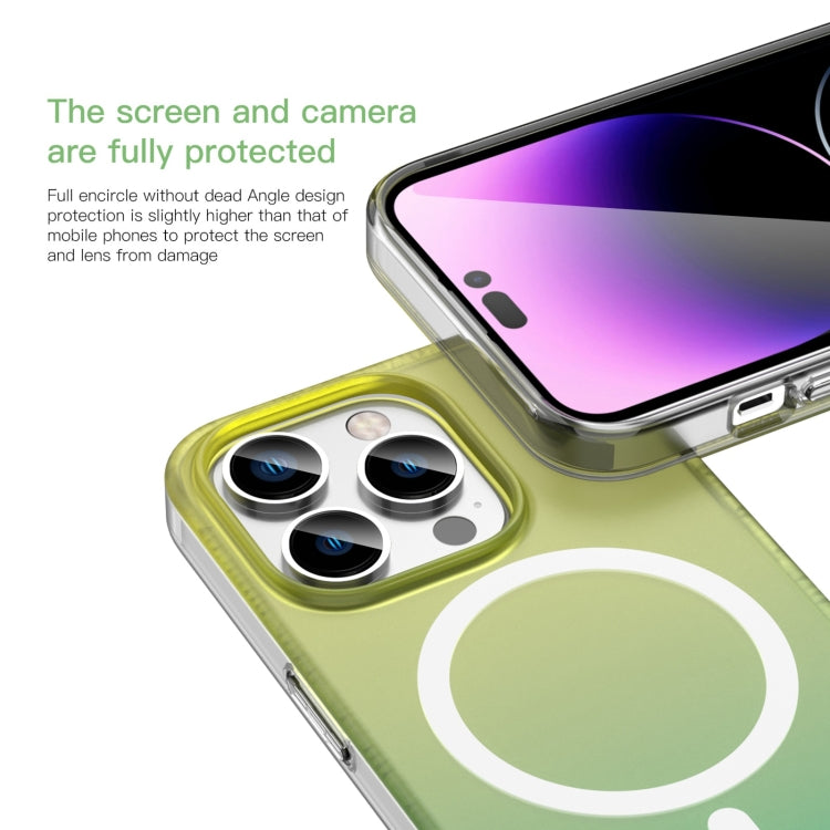 For iPhone 15 Pro Mutural MagSafe Magnetic Gradient Phone Case in Sky color, showcasing its sleek design and precise openings.