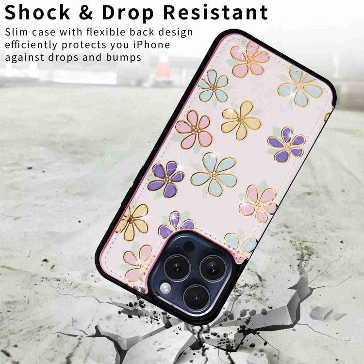 For iPhone 15 Pro Printed Double Buckle RFID Anti-theft Phone Case showcasing its stylish design and card storage features.