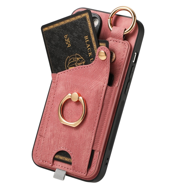 For iPhone 6 / 6s Retro Skin-feel Ring Card Bag Phone Case showcasing its stylish design, card holder, and 360-degree rotating ring stand.